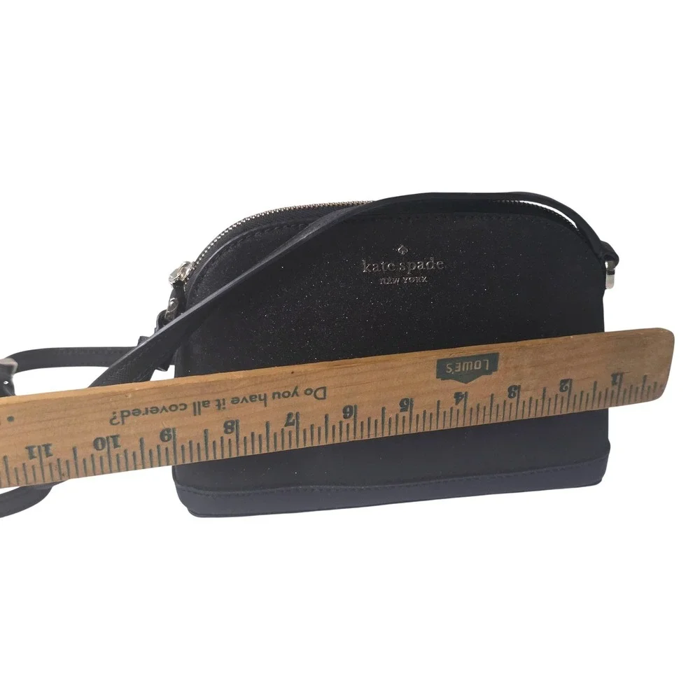 Kate Spade New York Black Glitter Dome Crossbody Bag Saffiano Leather Trim Small